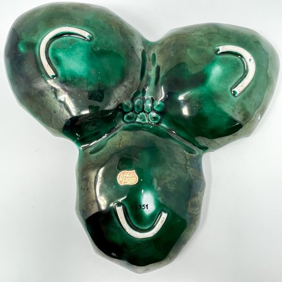 Vintage Lefton Relish Dish #1351 Christmas Green Holly Divided Handled MCM - Picture 4 of 6